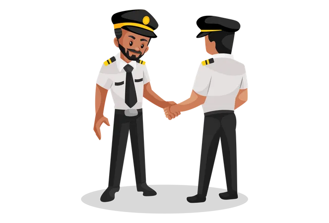 Pilot shaking hand with co-pilot  Illustration