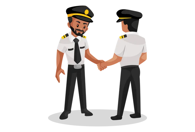 Pilot shaking hand with co-pilot Illustration
