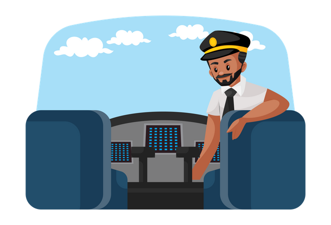 Pilot sitting in the plane and looking backside  Illustration