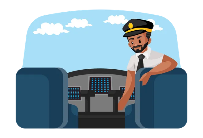 Pilot sitting in the plane and looking backside  Illustration