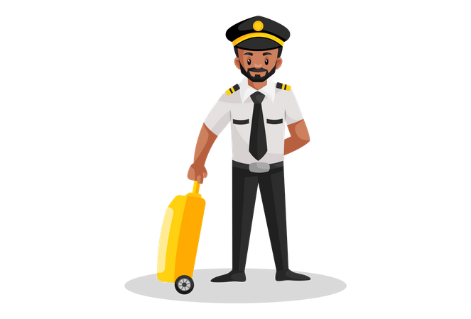 Pilot standing and holding trolley bag Illustration