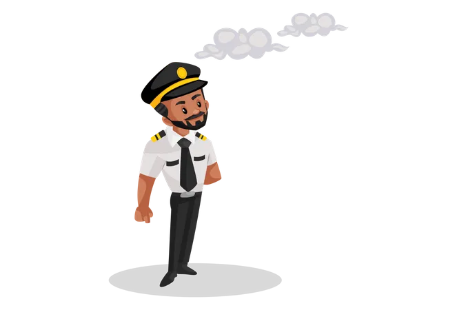 Pilot standing and looking at the clouds in the sky  Illustration