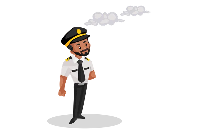 Pilot standing and looking at the clouds in the sky Illustration