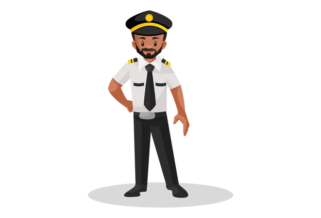 Pilot standing and one hand on the waist Illustration