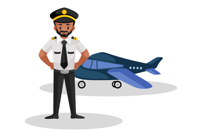 Pilot standing in front of the plane Illustration