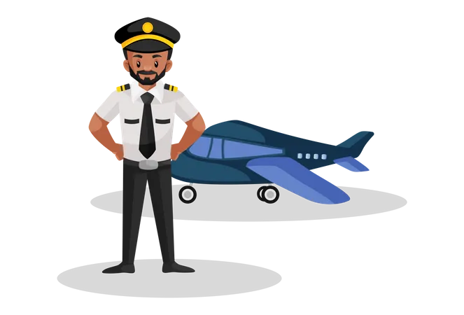Pilot standing in front of the plane Illustration