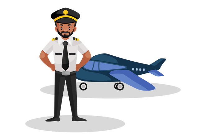 Pilot standing in front of the plane  Illustration