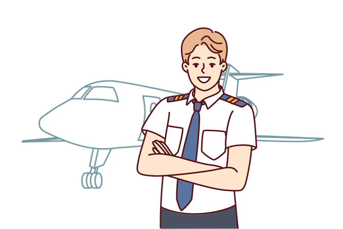 Pilot stands near his aircraft  Illustration