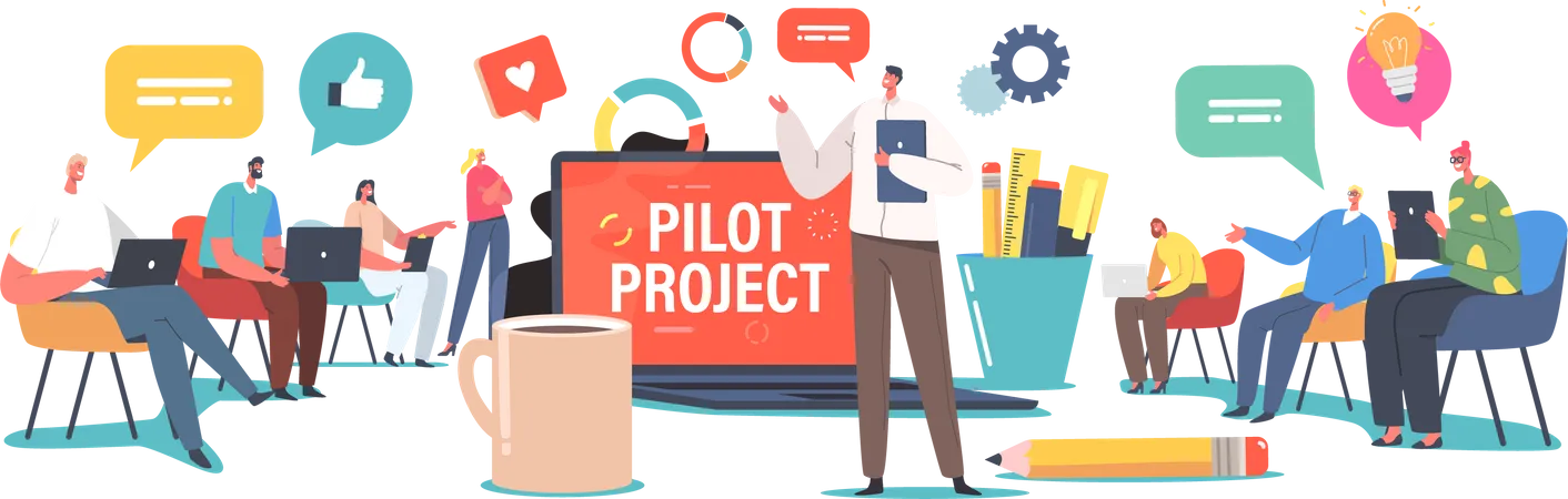 Pilot-Start-up-Projekt diskutieren  Illustration