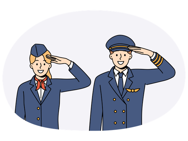 Pilotflugzeug und Stewardess begrüßen Passagiere des Fluges und danken Ihnen für die Nutzung der Dienste der Fluggesellschaft  Illustration