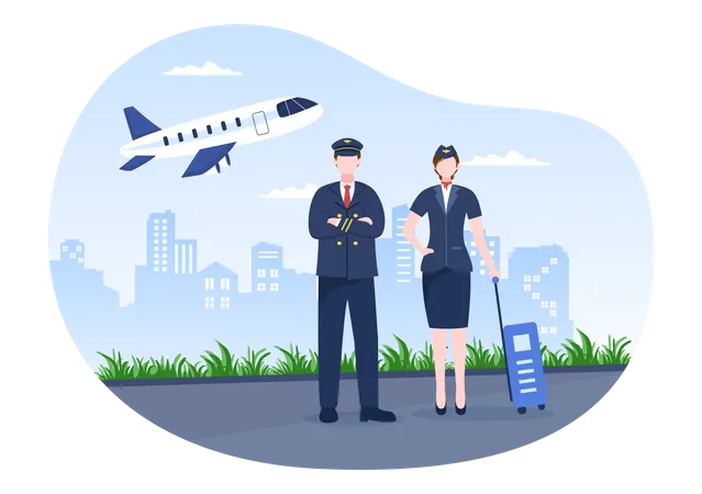 Pilot und Stewardess stehen  Illustration