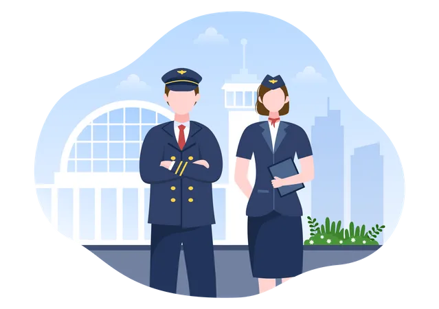 Pilot und Stewardess stehen zusammen  Illustration