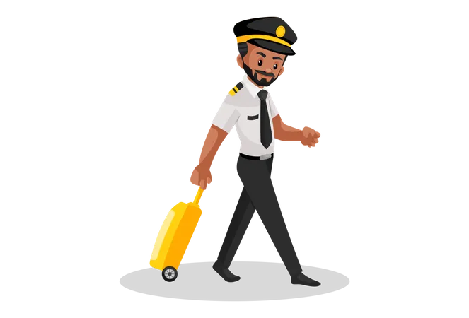 Pilot walking with a trolley bag  Illustration