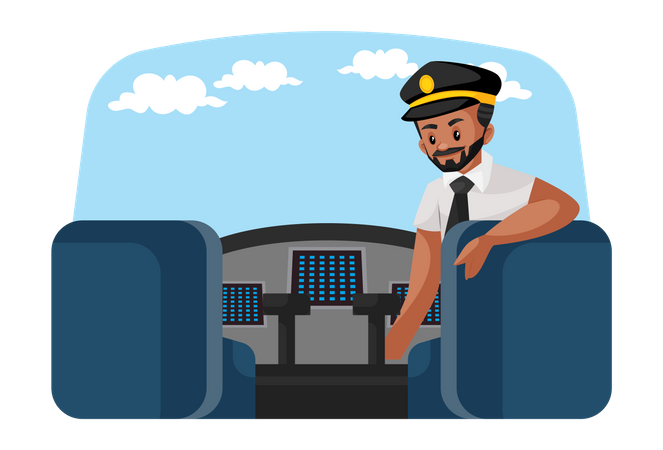 Pilote assis dans l’avion et regardant derrière  Illustration