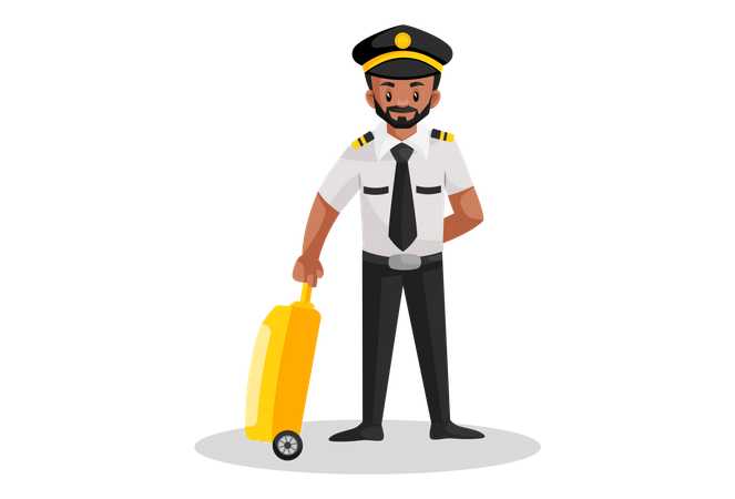 Pilot steht und hält Trolleytasche  Illustration