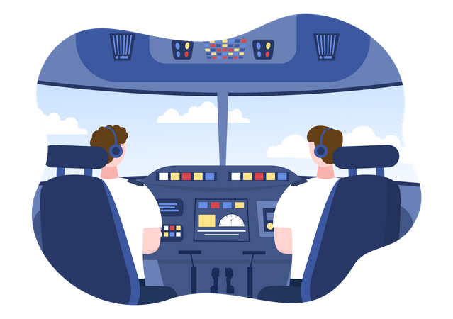 Pilotes dans le cockpit d'un avion  Illustration