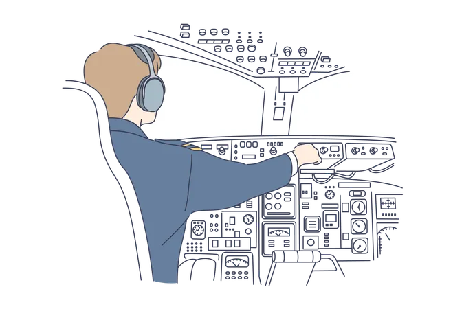 O piloto está pilotando um avião  Ilustração