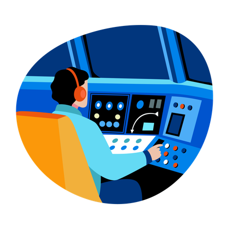 Piloto fazendo controle de voo  Ilustração