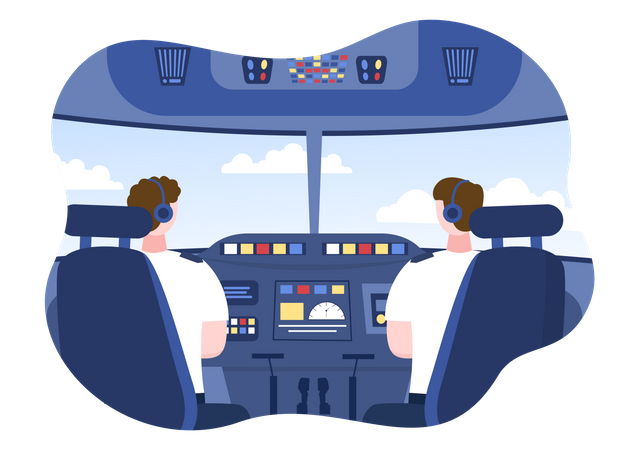 Pilotos en cabina de avión  Ilustración
