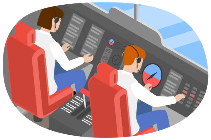 3 D Isometric Flat Vector Conceptual Illustration Of Airplane Cockpit Pilots Cabin Illustration