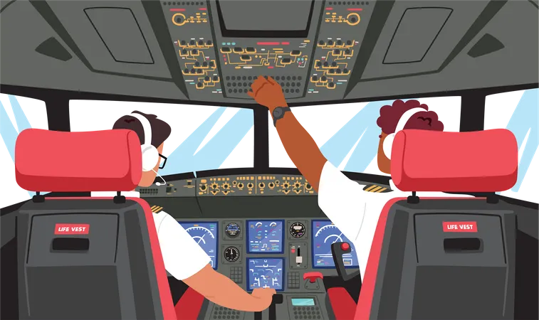 Pilots controlling flight in Cabin  Illustration