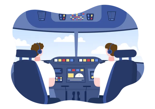 Pilots in Airplane Cockpit Illustration
