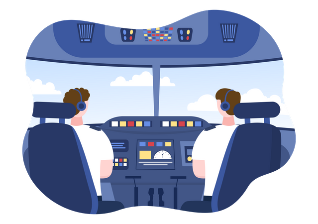 Pilots in Airplane Cockpit  Illustration