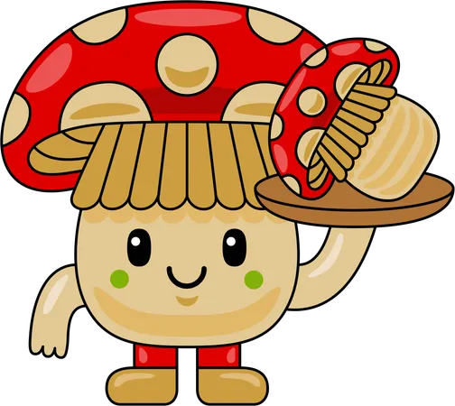 Pilz-Maskottchen-Charakter mit Pilzteller  Illustration