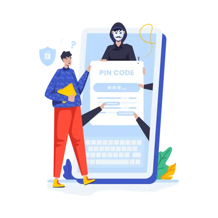 Cybercrime Flat Design With Stealing Pin Code Concept イラスト