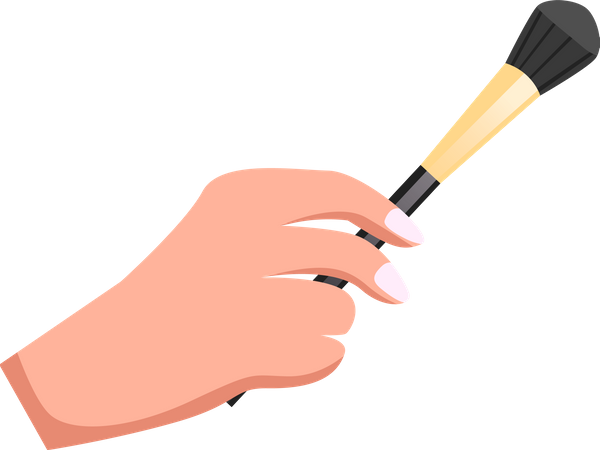 Mão feminina segurando pincel de maquiagem  Ilustração