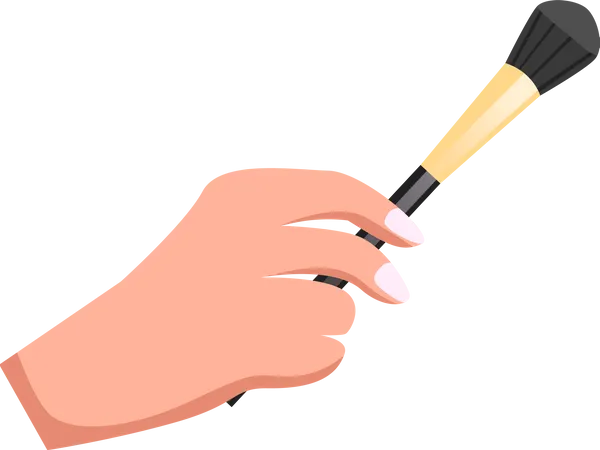 Mão feminina segurando pincel de maquiagem  Ilustração