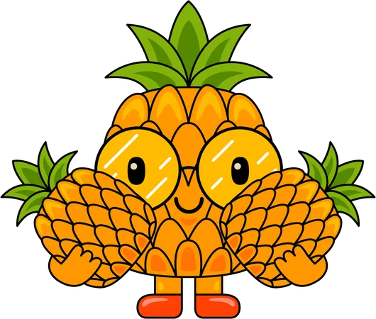 Pineapple Mascot eating Pineapple  Illustration