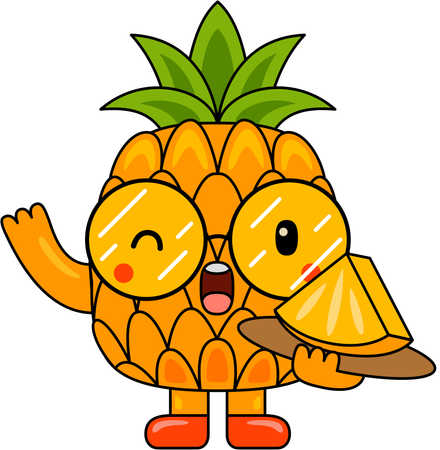 Pineapple Mascot holding Pineapple slice  Illustration