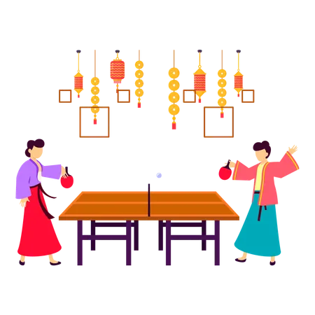 The Ping Pong Game Playing By Chinese Illustration