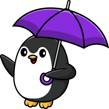 Pingouin agitant la main et tenant un parapluie  Illustration