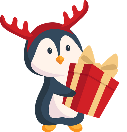 Pingouin avec cadeau de Noël  Illustration