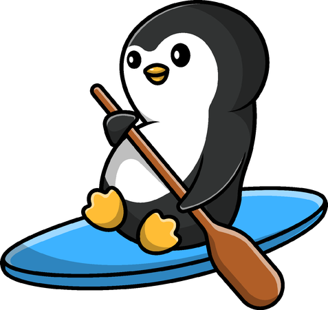 Pingouin aviron avec planche de surf  Illustration