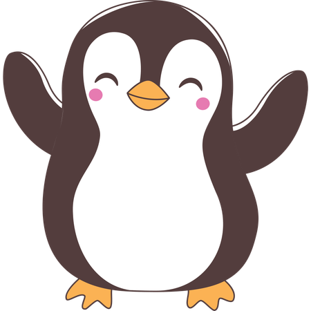 Mascotte de personnage de pingouin, les mains levées avec une expression heureuse  Illustration