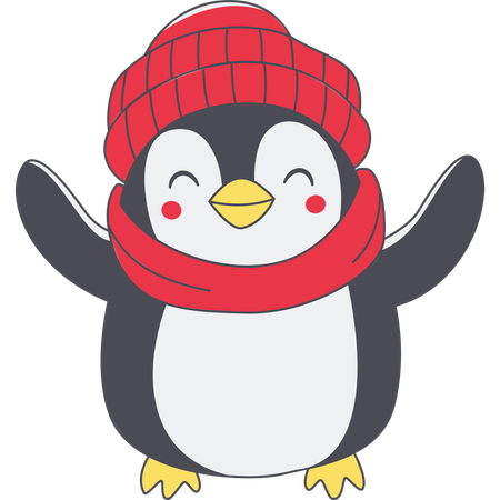 Pingouin portant un chapeau châle en hiver  Illustration