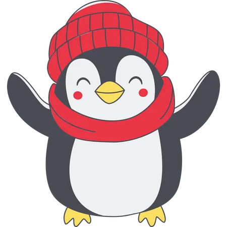 Pingouin portant un chapeau châle en hiver  Illustration