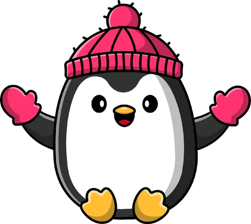 Pingouin portant un gant et un chapeau  Illustration