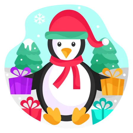 Pinguim com presentes de Natal  Ilustração