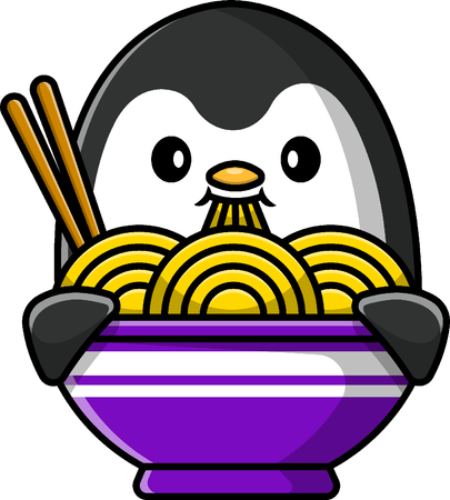 Pinguim comendo macarrão  Ilustração