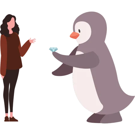 O pinguim está segurando o diamante  Ilustração