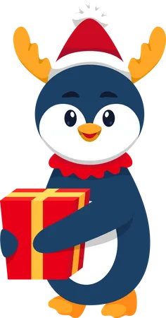 Pinguim Fofo com Caixa de Presente  Ilustração