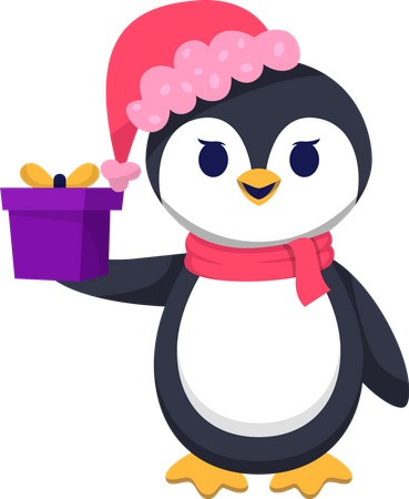 Pinguim fofo com presente  Ilustração