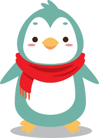 Pinguim fofo usando lenço vermelho de Natal  Ilustração