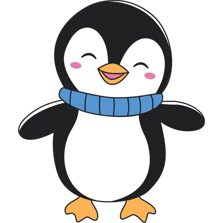 Pinguim fofo usando lenço na temporada de inverno  Ilustração