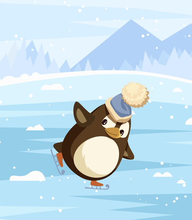 Pista de patinação artística do pinguim no inverno  Ilustração