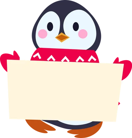 Pinguim segurando bandeira  Ilustração